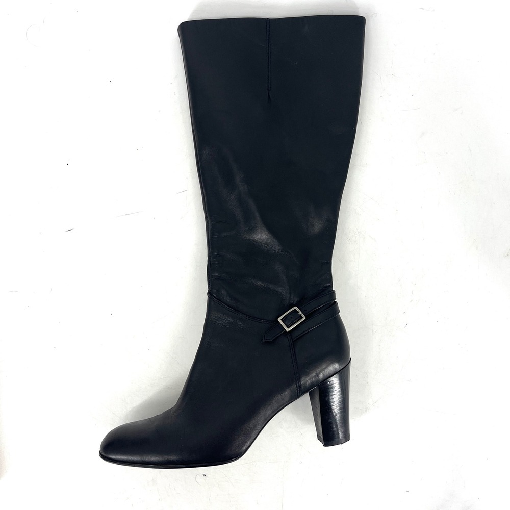 Naturalizer Eastern Black Leather Knee High Boots Tall Heel Buckle Detail US9.5